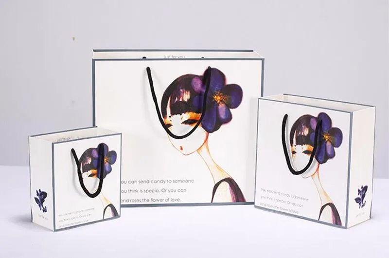 20 упаковок белая милая девушка шаблон бумажная упаковка бизнес сумка с ручкой