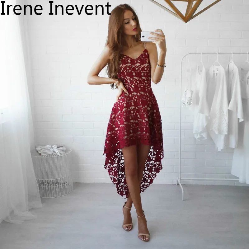 Irene Inevent Elegant Ladies V-neck Party Dress Sexy Hollow out Lace Bohemian Summer Dresses Womens Sleelevess Beach Sundress | Женская