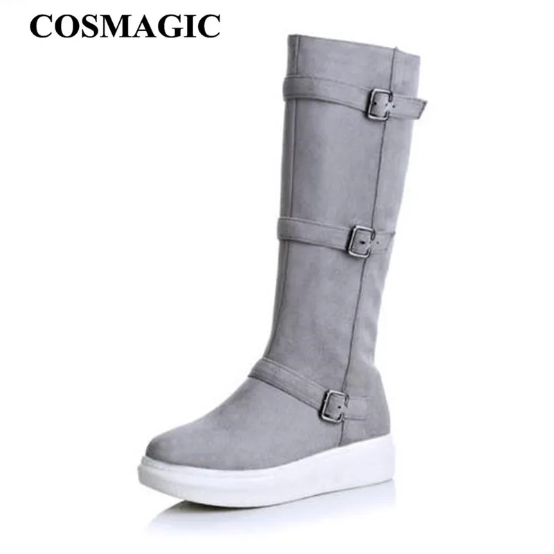 COSMAGIC/Новинка 2018 года зимние женские сапоги до колена модные рыцарские цвет серый