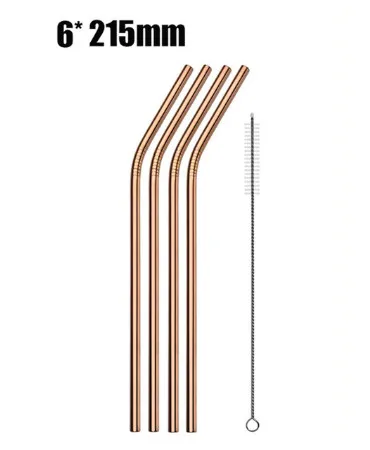 rose gold-3 4 шт питьевой прямой и гнутый Металл соломинки из нержавеющей стали с чистящей щеткой - Цвет: rose gold-3