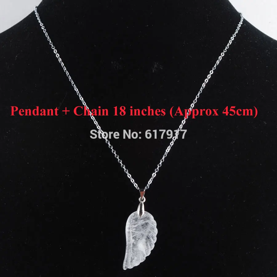Pendant and Chain RONGZUAN Крылья ангела кулон натуральный камень аметисты золотой песок Роза кварца тигровый глаз бусины кулон и ожерелье цепь TBN358 - Окраска металла: Pendant and Chain
