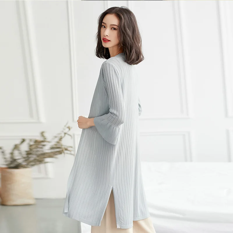 Women Summer Outcoat White Pink Female V-Neck Casual Silk Beach Sunscreen Cardigan New Pagoda Sleeve Thin Long |