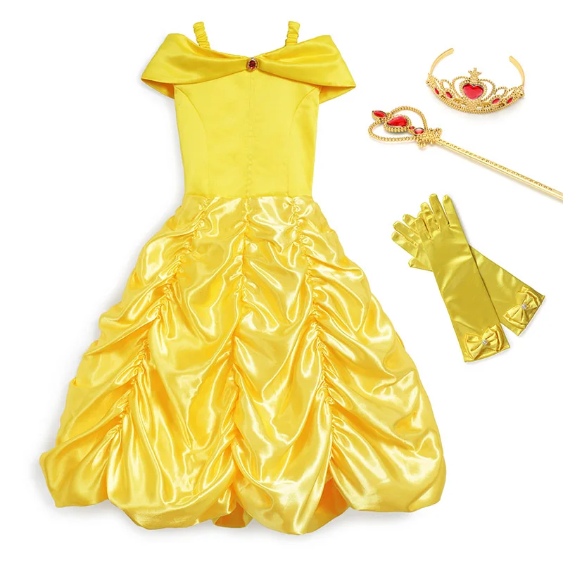Dress Sets2 YOFEEL Belle/костюм принцессы для косплея; желтый костюм для девочек; милое платье без рукавов для вечеринки, дня рождения, Хэллоуина, Рождества - Цвет: Dress Sets2