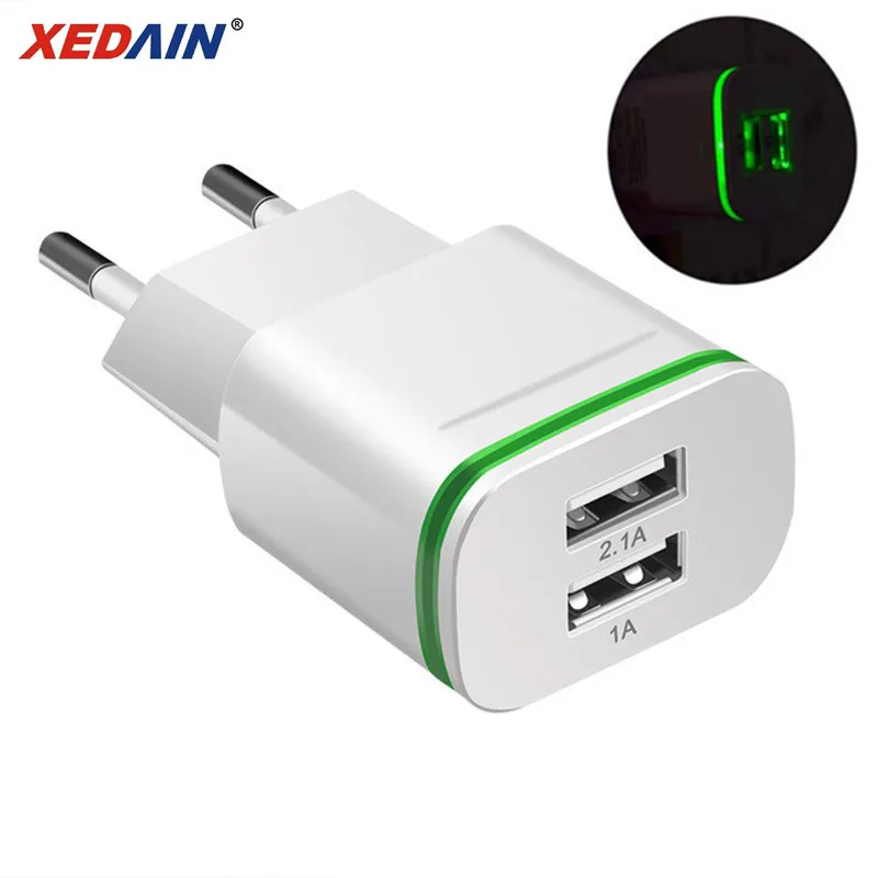 XEDAIN Высокое качество телефон USB быстрое зарядное устройство ЕС/США штекер 2.1A настенное зарядное устройство с двумя портами 2 USB светодиодный светильник адаптер питания для быстрой зарядки