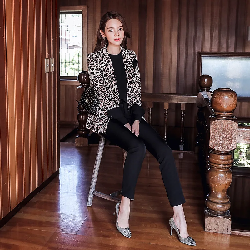Большие размеры осенне-зимние женские модные пальто 2018 Леопардовый Костюм с