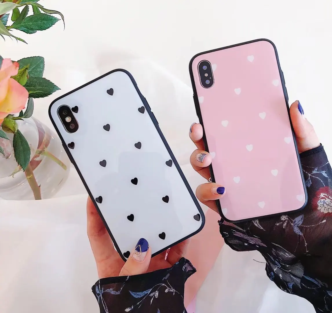 Мраморный чехол RZP из закаленного стекла с сердечками для iPhone 10X7 6 стеклянный