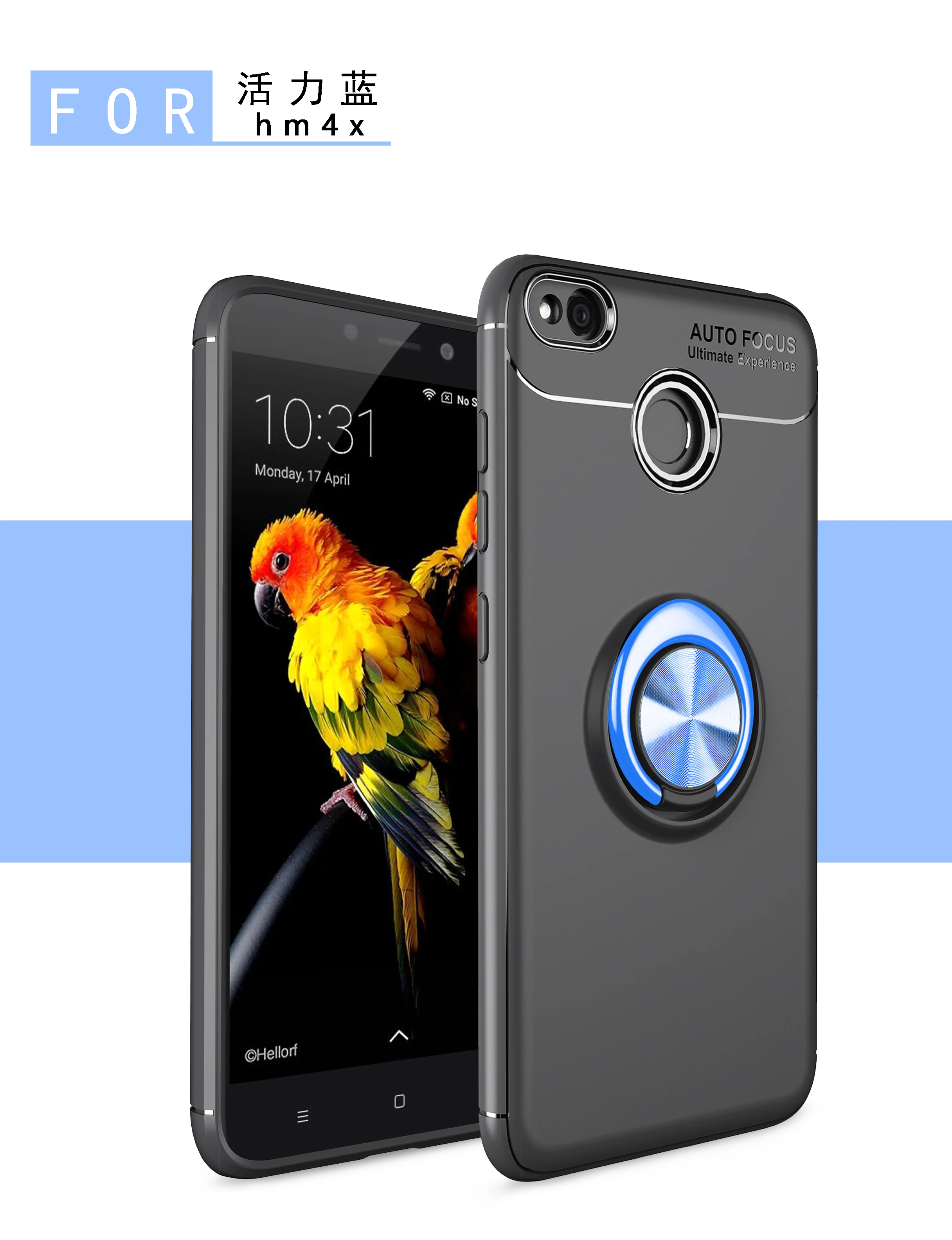 Силиконовый чехол для Xiaomi Redmi 4X4 X Red mi 4X, автомобильный магнитный держатель, чехол для телефона Xio mi Red mi X4 Red mi 4X, кольцевой чехол для телефона - Цвет: Black Blue