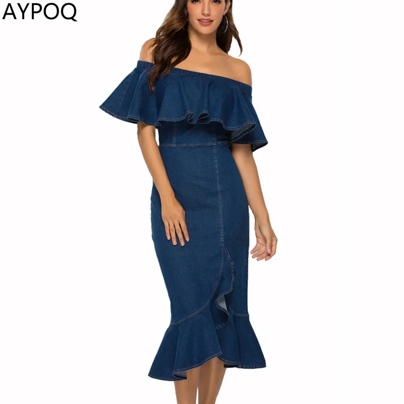 AYPOQ женские сексуальные платья с рюшами открытыми плечами Vestidos платье из
