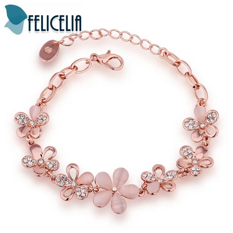 Felicia изящный розовый Золотой Цвет кубический цирконий цветок браслет для женщин