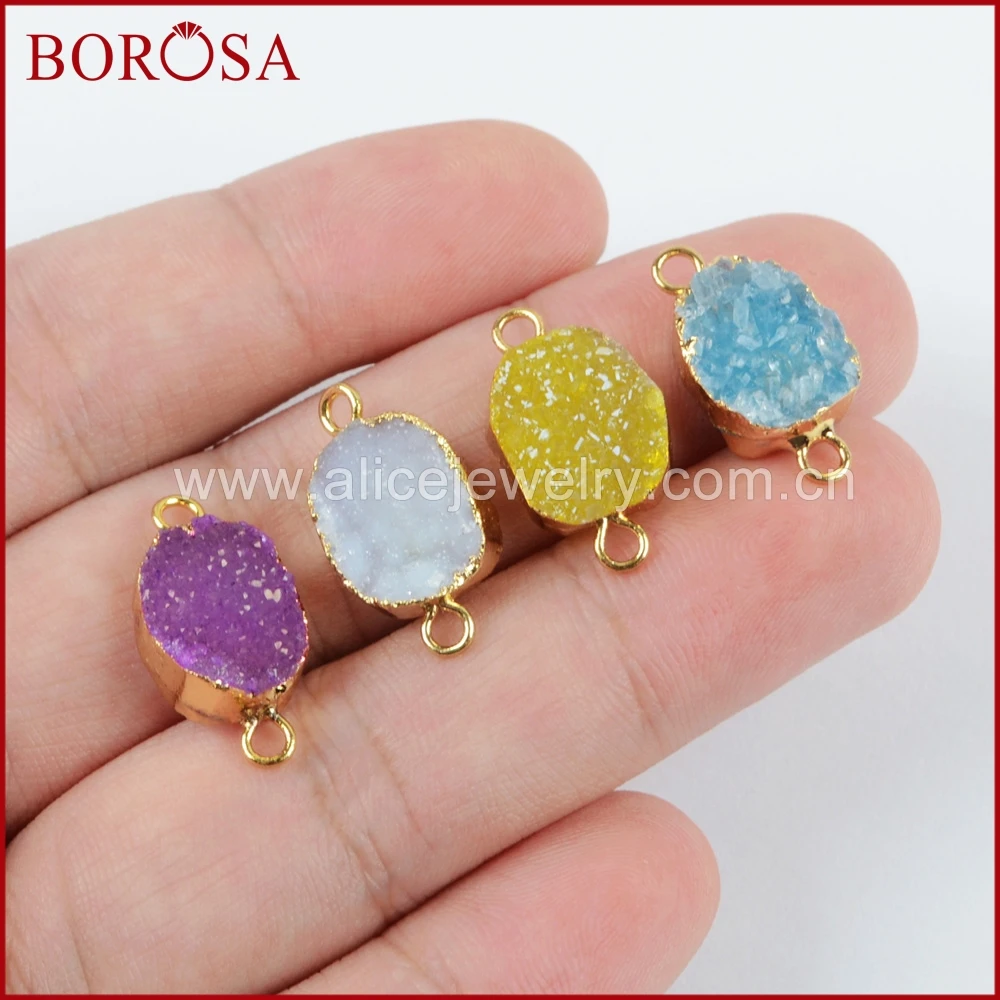 BOROSA 10 шт смешанных цветов s Freeform Агаты Друза Мода Drusy золотой цвет двойной