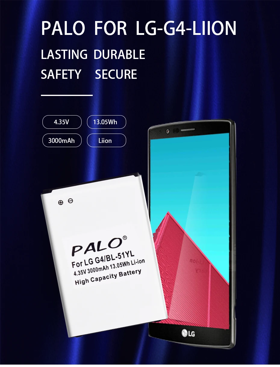 Palo Батарея LG BL-51YF Батарея для LG G4 H815 H818 H810 VS999 F500 3000 мА/ч, настоящая Высокая Ёмкость акумуляторная батарея