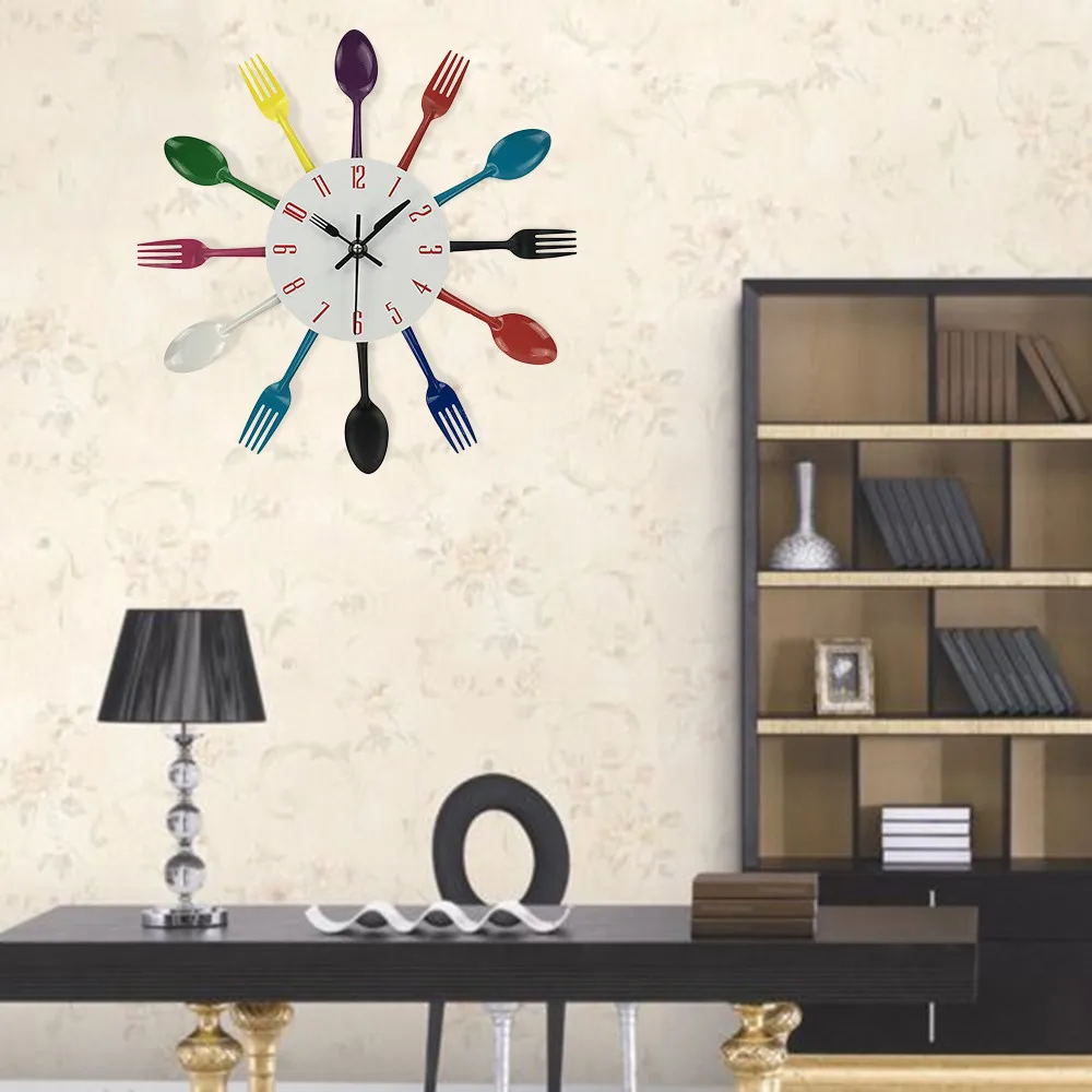 Dropshipping Multicolor Home Decoration Cutlery Kitchen Utensil Spoon Fork Clock Wall | Дом и сад