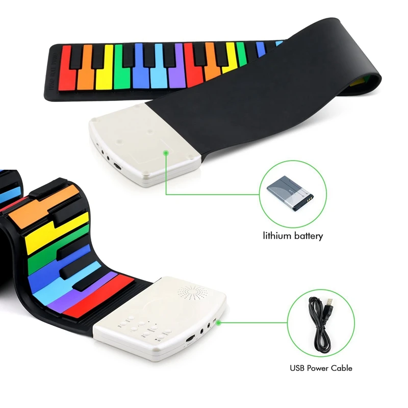 

Color 49 Standard Keys Flexible Kids Piano Keyboard Flexible Roll Up Keyboard Piano Built-In Lithium Battery Completely Portab