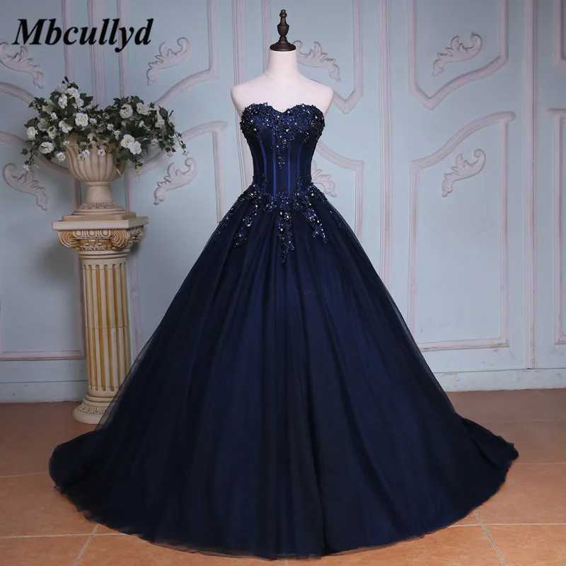 Пышное Бальное платье принцессы платья для Quinceanera 2020 темно синее милое