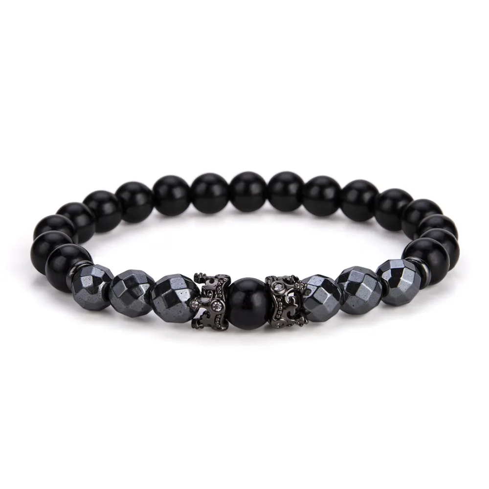 Мужской браслет Noter новый дизайн с двойной милой короной обсидиан гематит Braclets