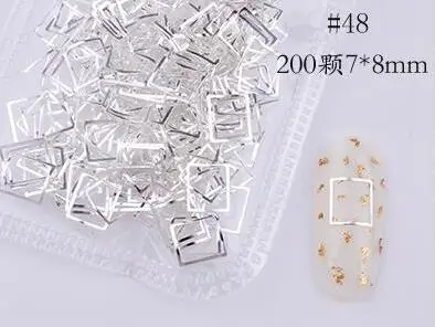 JS08-48 Смешанные формы Новое поступление полые гвоздики для нейл-арта металл/серебро 200 шт маникюрные аксессуары DIY Shell Slider гвозди PL8 - Цвет: JS08-48
