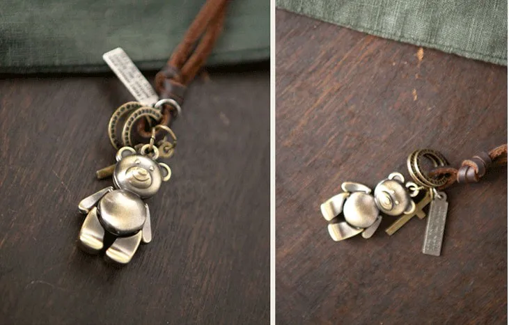 Милые Женщины Jewelry колье ожерелья и кулоны, натуральная кожа медведь кулон, колье, ожерелье женщин ожерелье Mujer Colar feminino