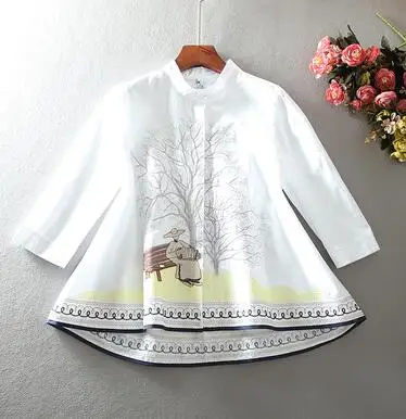 white cotton Женская весенне-осенняя хлопковая льняная рубашка с национальной вышивкой, Женская винтажная Повседневная Свободная шикарная хлопковая блузка, рубашка tb217 - Цвет: white cotton
