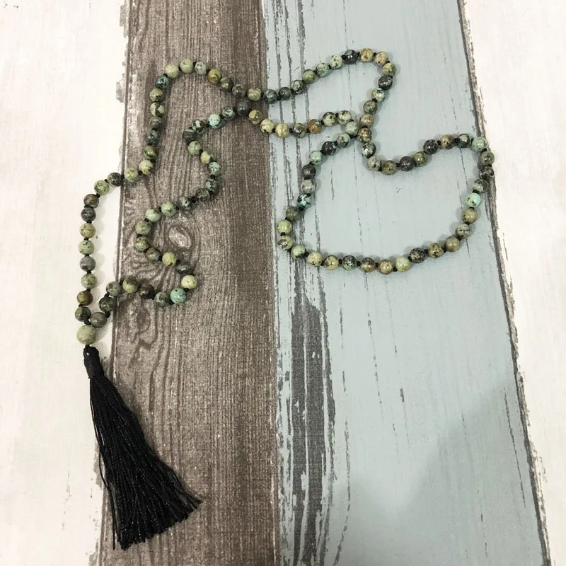 Mala Beads ожерелье с узелками для мужчин Африканское Ожерелье T urquoise С черной