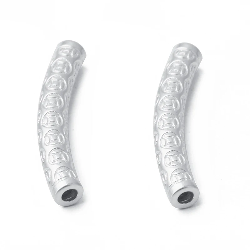 Authentic S925 Sterling Silver Color 6.5*42MM 3D Bend DIY Braided Beaded Stereo Catheter Jewelry Making Accessories