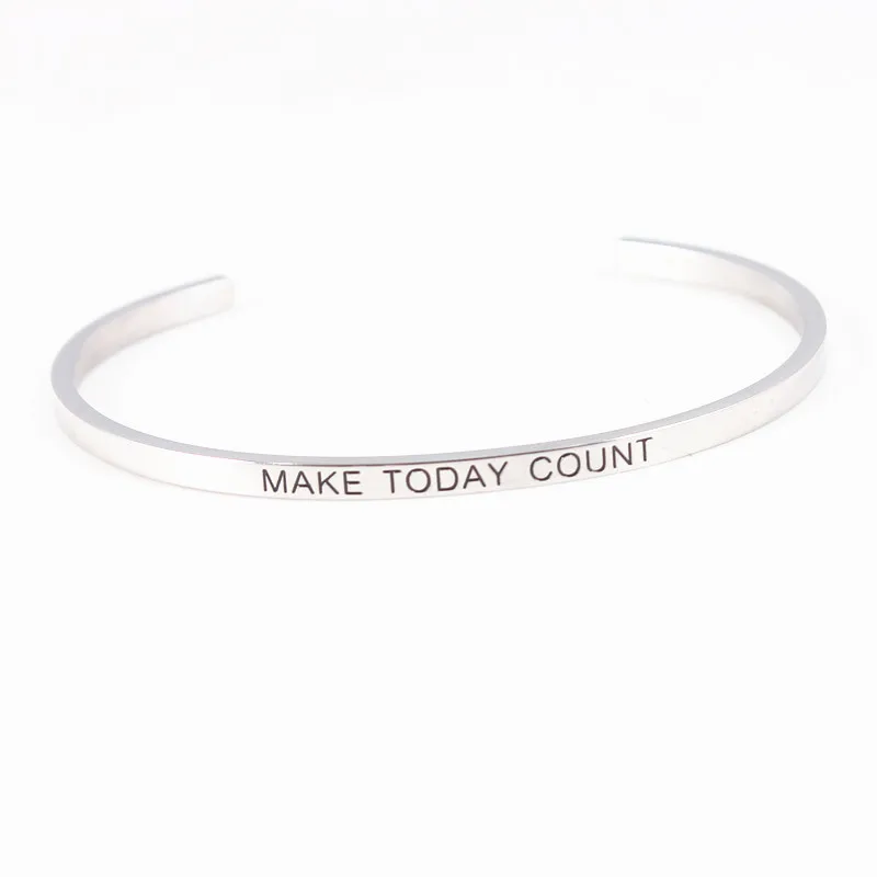 Серебряный браслет из нержавеющей стали с гравировкой &quotMAKE TODAY COUNT&quot