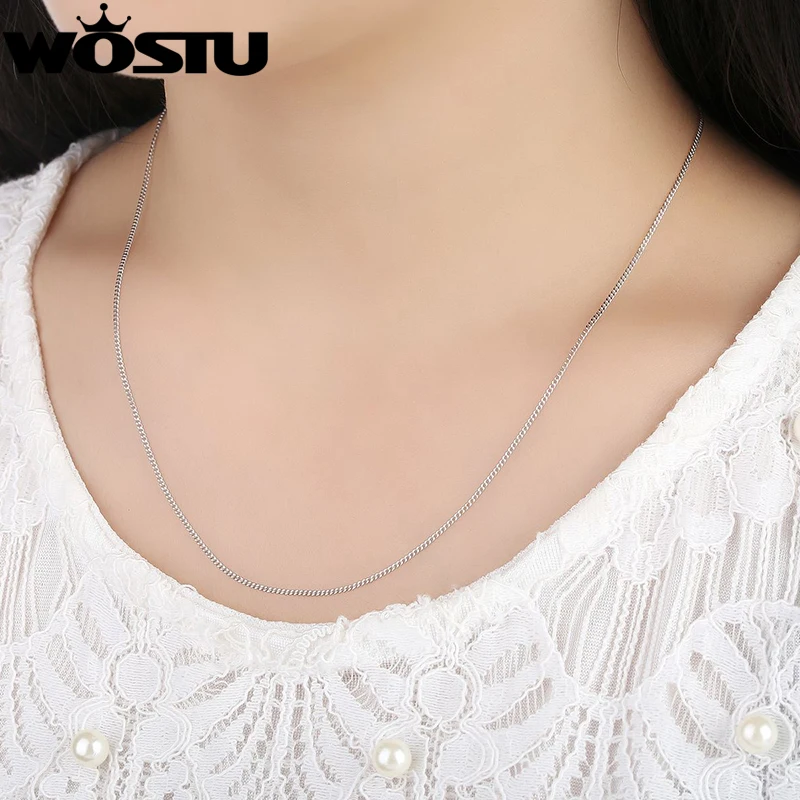 

WOSTU Hot Sale 925 Sterling Silver Link Chains Necklaces Fit Pendanst Charms Women Luxury Wedding Fashion Jewelry Gift Making