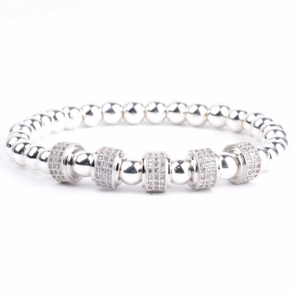 Luxury CZ Tube Charm Bracelet Men Wristband Natural Stone Hematite Beaded Bracelets Bangles Women Jewelry Father's Day gift | Украшения
