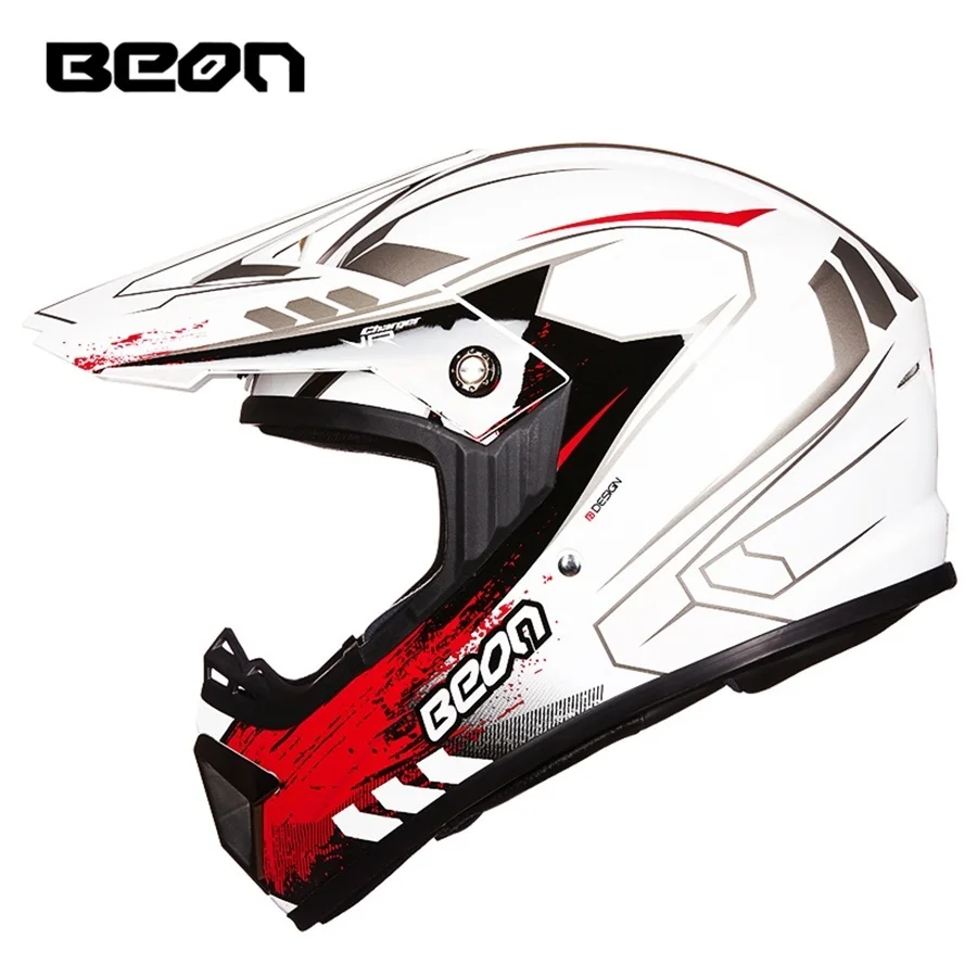 white red 1шт BEON Профессиональный бездорожье ATV ECE Moto защитный шлем для спуска на гору Мотоцикл Мотокросс ABS DOT мотоциклетный шлем - Цвет: white red