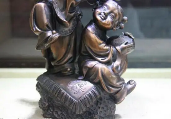 Cobre бронза famosos Lotus folha Dois Meninos Hehe Hop Immortals Deus Buda | Дом и сад