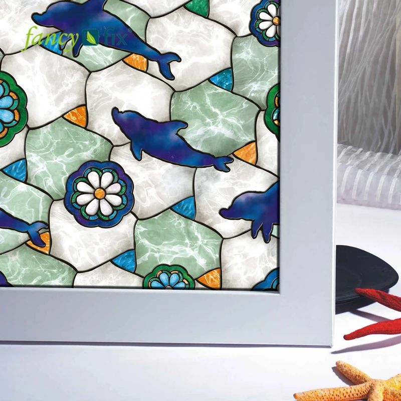 Необычная фиксация дельфина витражная плёнка на стекла окна конфиденциальность