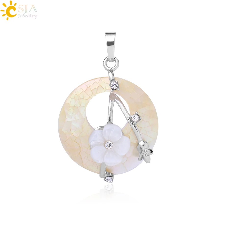 Yellow-Pendant CSJA, цветные подвески из натурального абалона, ожерелья, белые, розовые, круглые драгоценные камни бисер, цветок, циркон, женские подвески, ювелирные изделия, подарки F873 - Окраска металла: Yellow-Pendant