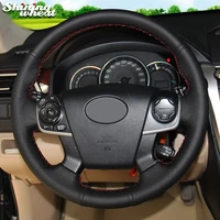 shining wheat black genuine leather steering wheel cover for toyota camry 2012 2015