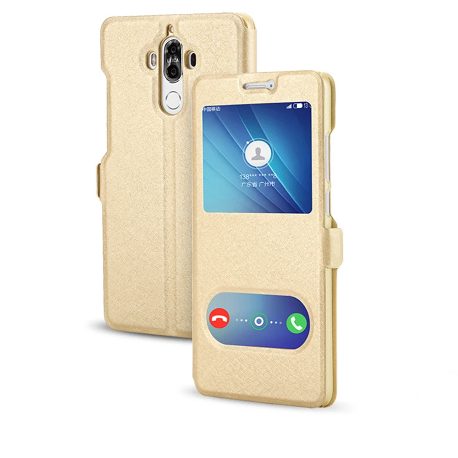 Чехол для Huawei Mate 9 с магнитной пряжкой из шелковой кожи двойным окошком откидной