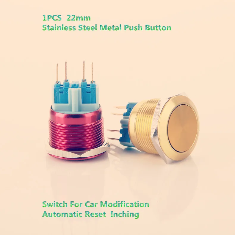 

1pcs/lot YT634 22mm Stainless Steel Metal Push Button Switch For Car Modification Automatic Reset Inching