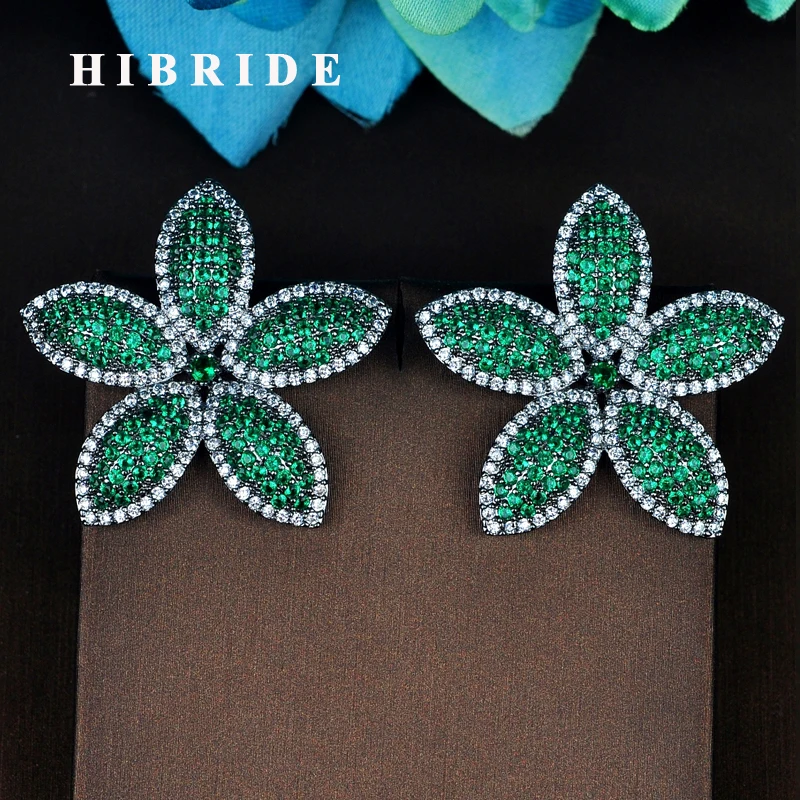 

HIBRIDE Luxury Multicolor AAA+ Cubic Zirconia Stud Earrings Beautiful Flower Shape CZ Stone Earings For Women/Lady Jewelry E-777