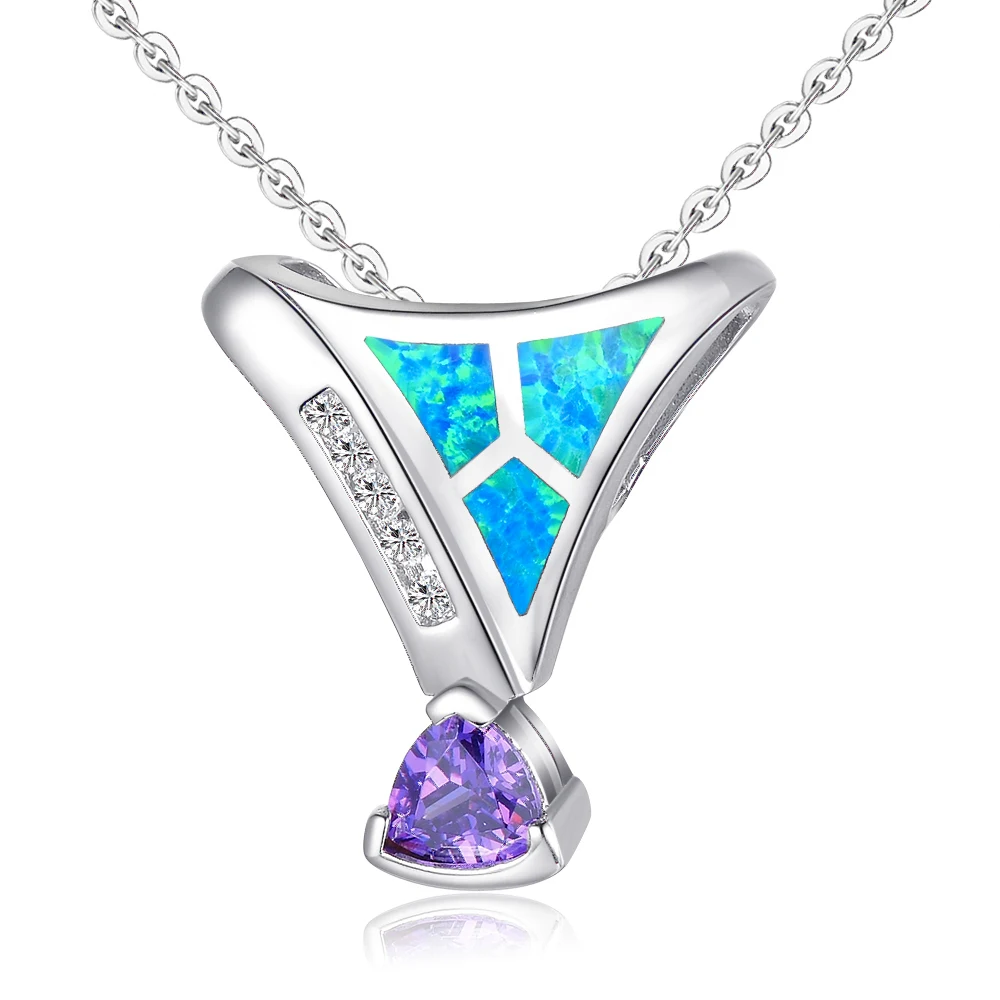 

New! Stunning Fashion Jewelry Blue fire Opal with Purple Quartz 925 Sterling silver Pendant for Woman Gift PP0002