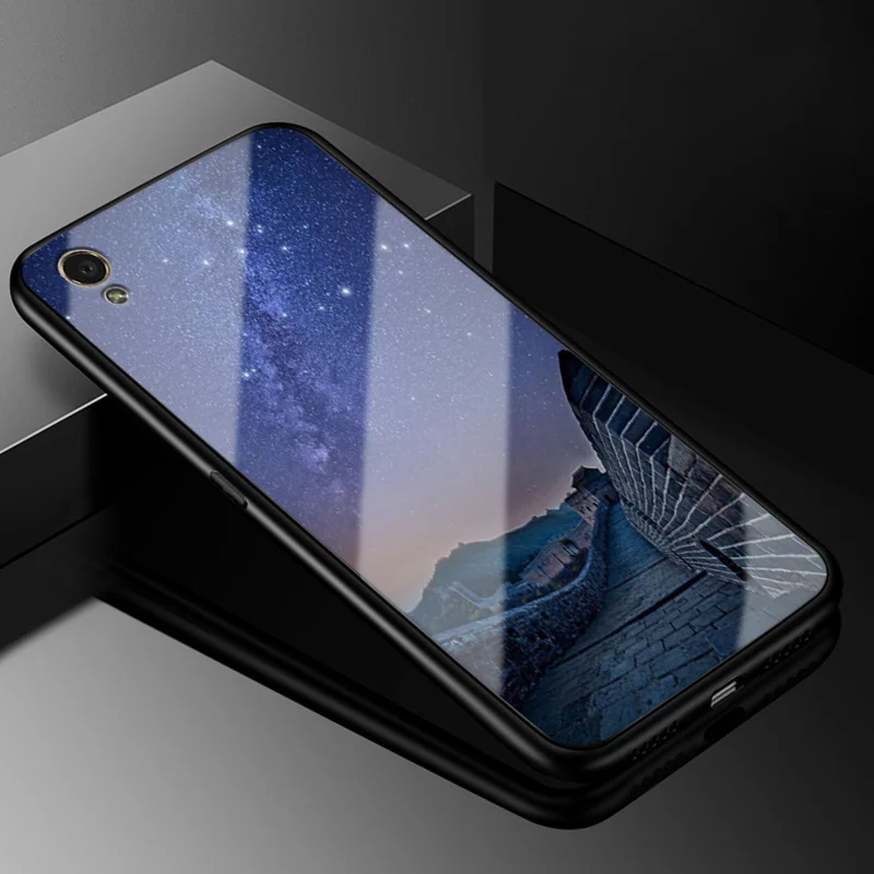 Для Oppo A37 чехол 5,0 ''стеклянная жесткая задняя крышка для Oppo A37 телефонный чехол s Черный силиконовый бампер Coque для OPPOA37 A 37 A37M A37F - Цвет: 1