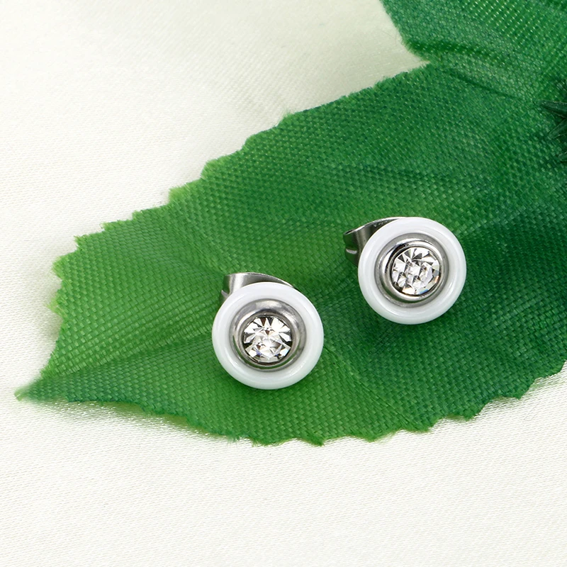 Серьги гвоздики женские керамические с кристаллами и цирконом|stud earrings black|stud