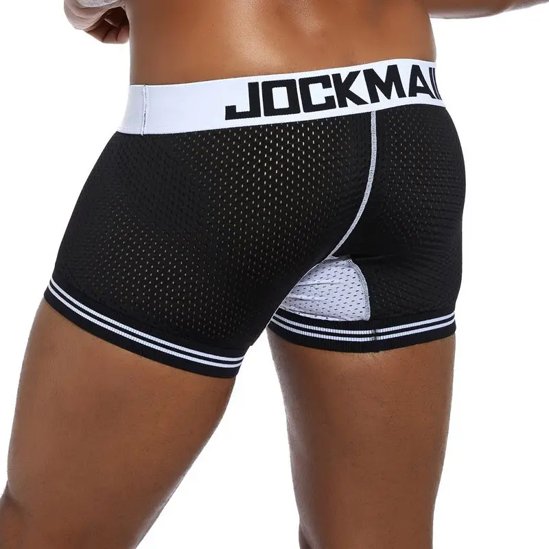 JOCKMAIL, фирменное мужское Сетчатое нижнее белье, боксеры, calzoncillos hombre, гей, одежда для сна, Cueca, боксеры, дышащие, промежность, хлопковые трусы, шорты