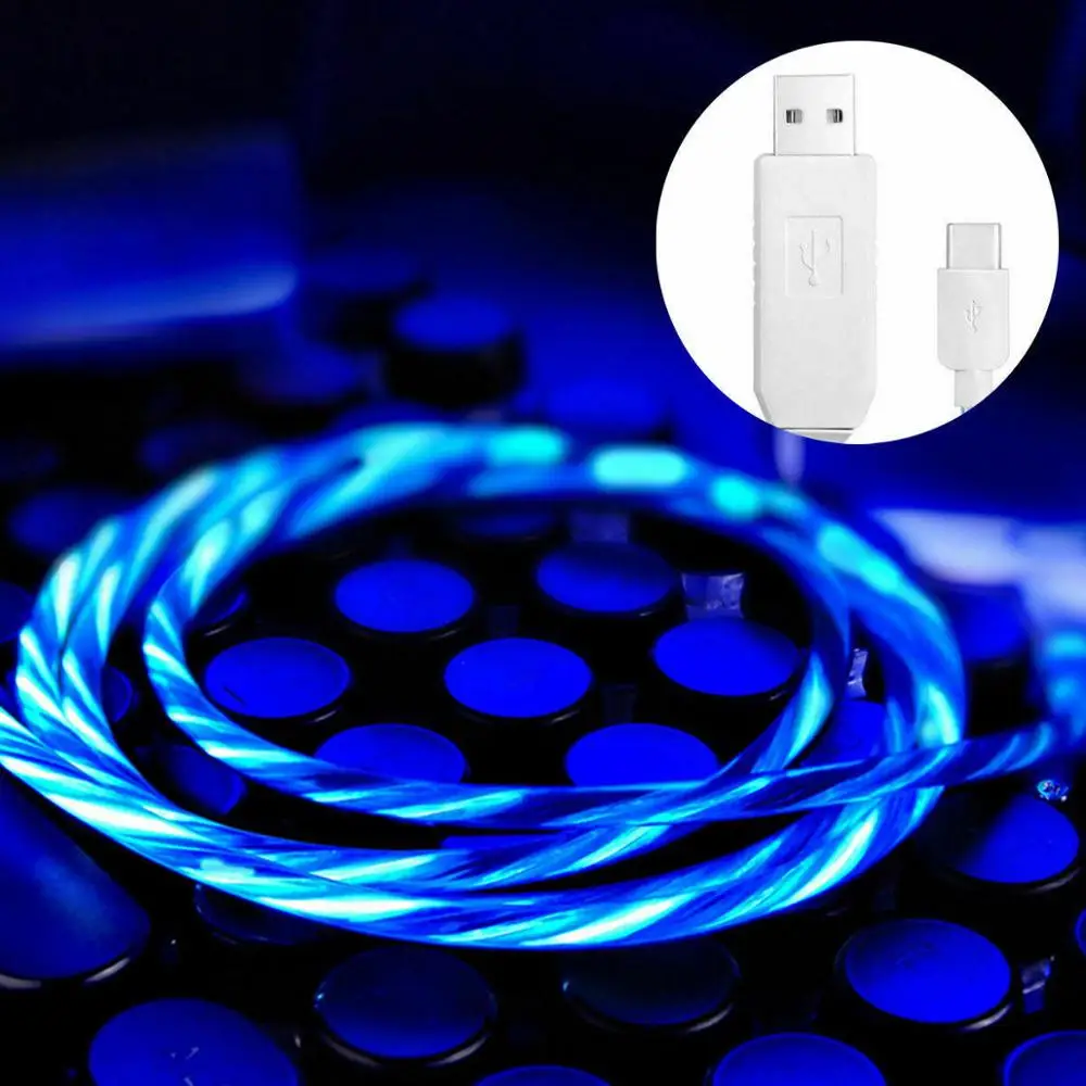 Синий Светодиодный светильник, мигающий, Видимый зарядный кабель USB C type-C - Цвет: Синий