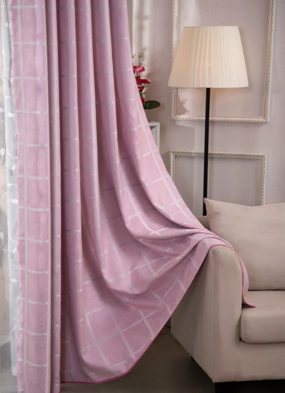 Корейские стильные плотные шторы в клетку кофейного/светло голубого цвета из