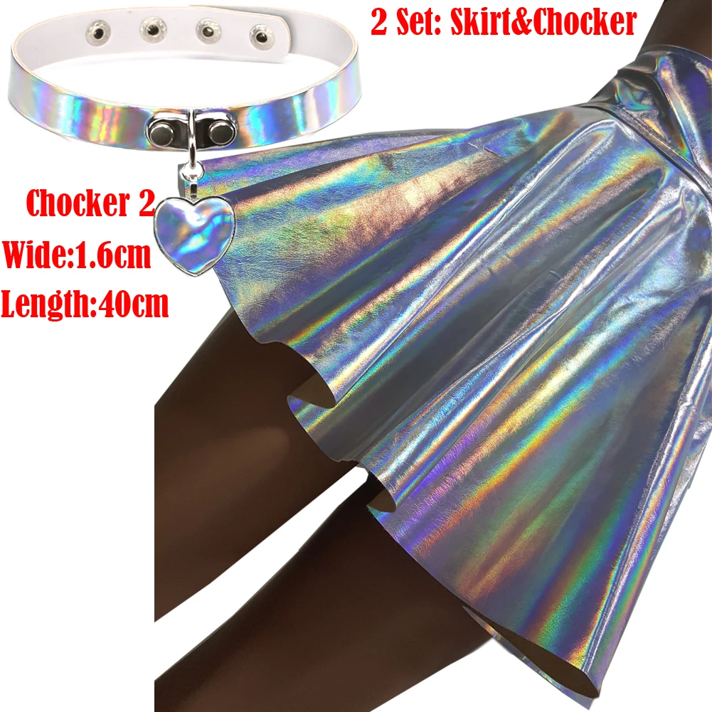 367 skirt chocker 2 Серебряная голографическая Женская виниловая юбка одежда панк лазерная голограмма фольга ткань юбка Скейтер - Цвет: 367 skirt chocker 2