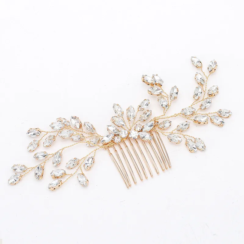 

Floralbride Handmade Wired Rhinestones Crystals Pearls Flower Leaf Wedding Hair Comb Bridal Headpiece Hair Accessories