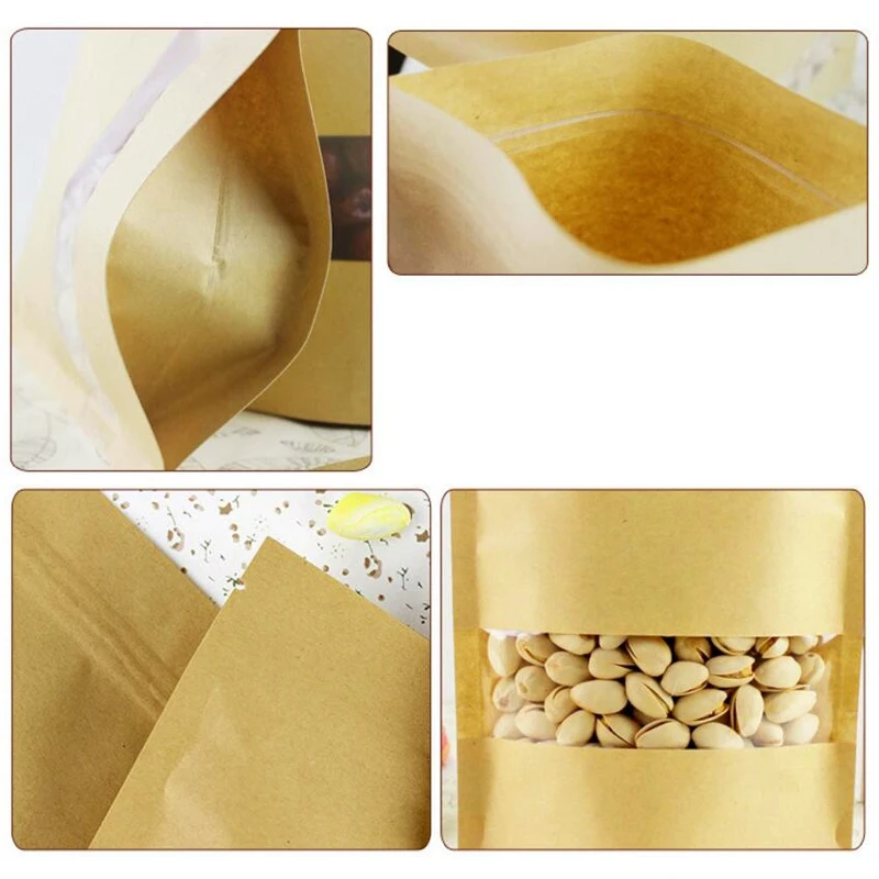Hot Kraft Paper Tea Bag Stand Up Gift Fruit Tea Packaging Pouches Self Sealing Bags 100Pcs/Lot