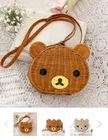 2 шт., модная сумка из ротанга Rilakkuma, легкая сумка в форме головы медведя, соломенная сумка, женская сумка на одно плечо, коричневый, бежевый, 2 цвета
