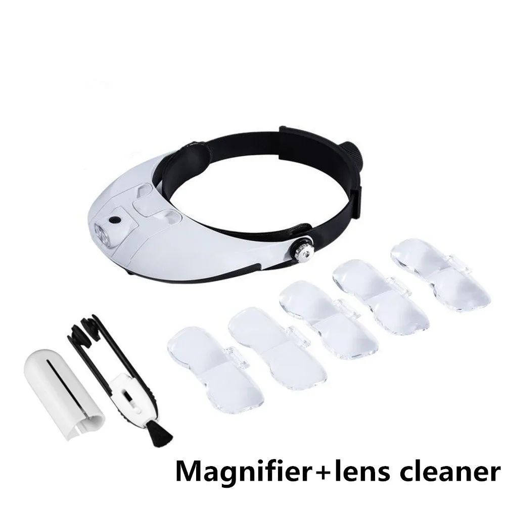 with a lens cleaner Лупа на голову с увеличением от 1x до 3.5x с 5 объективами увеличительное стекло для чтения ювелирных изделий Лупа для ремонта электронных часов - Цвет: with a lens cleaner