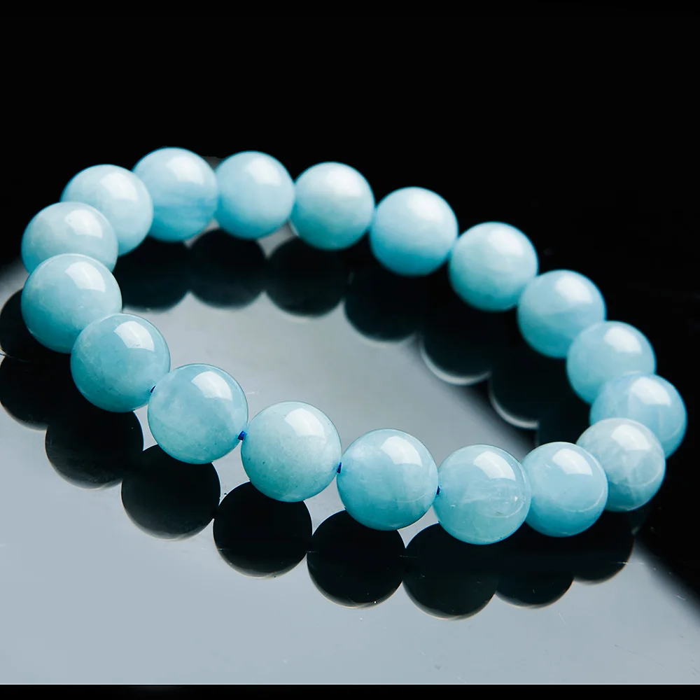 Genuine Natural Blue Ice Aquamarine Bracelet Women Men 12mm Jewelry Crystal Clear Round Beads Healing Stone AAAAA | Украшения и