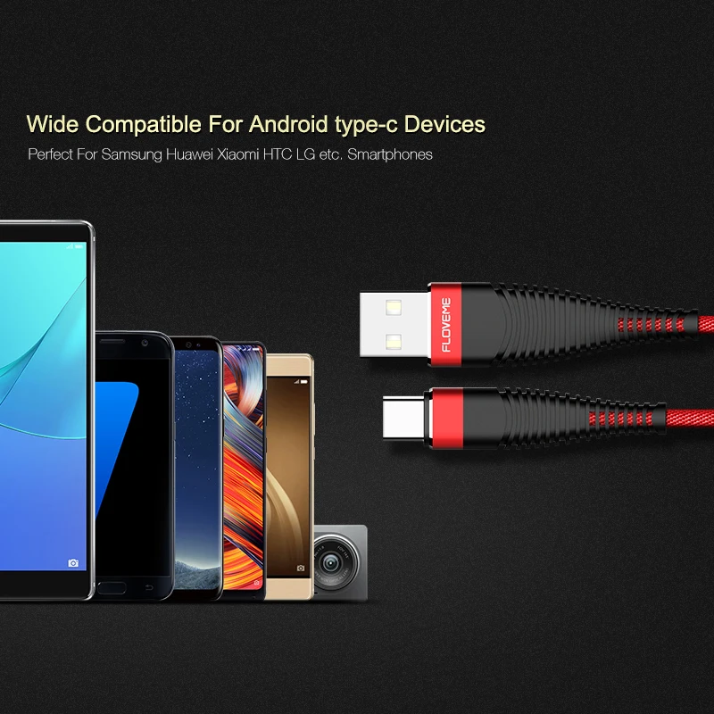 FLOVEME USB Type C Cable For Samsung Galaxy S10 S9 Plus Hi-Tensile USB C Cable For Xiaomi mi9 Redmi note 7 Phone Charger Cabo