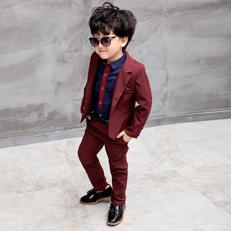 2pcs red suit Лучший дизайн, Школьный костюм для мальчиков детские официальные костюмы свадебные костюмы для мальчиков Детский жакет из 2 предметов комплект одежды для детей - Цвет: 2pcs red suit
