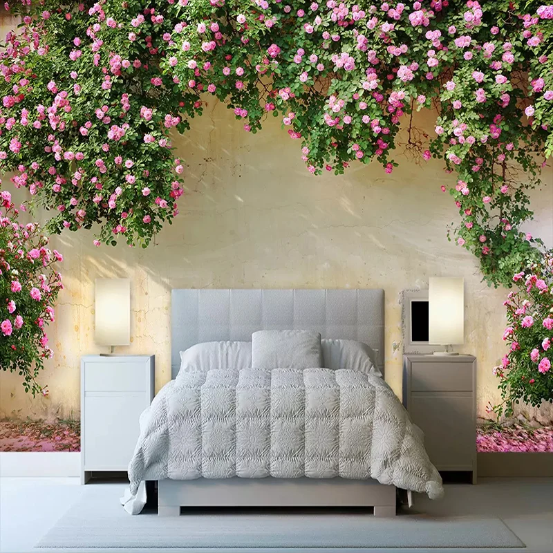 Custom Photo Wall Paper Painting 3D Pink Flower Vine Backdrop Murals Wallpaper For Living Room Kitchen Home Decoration | Обустройство